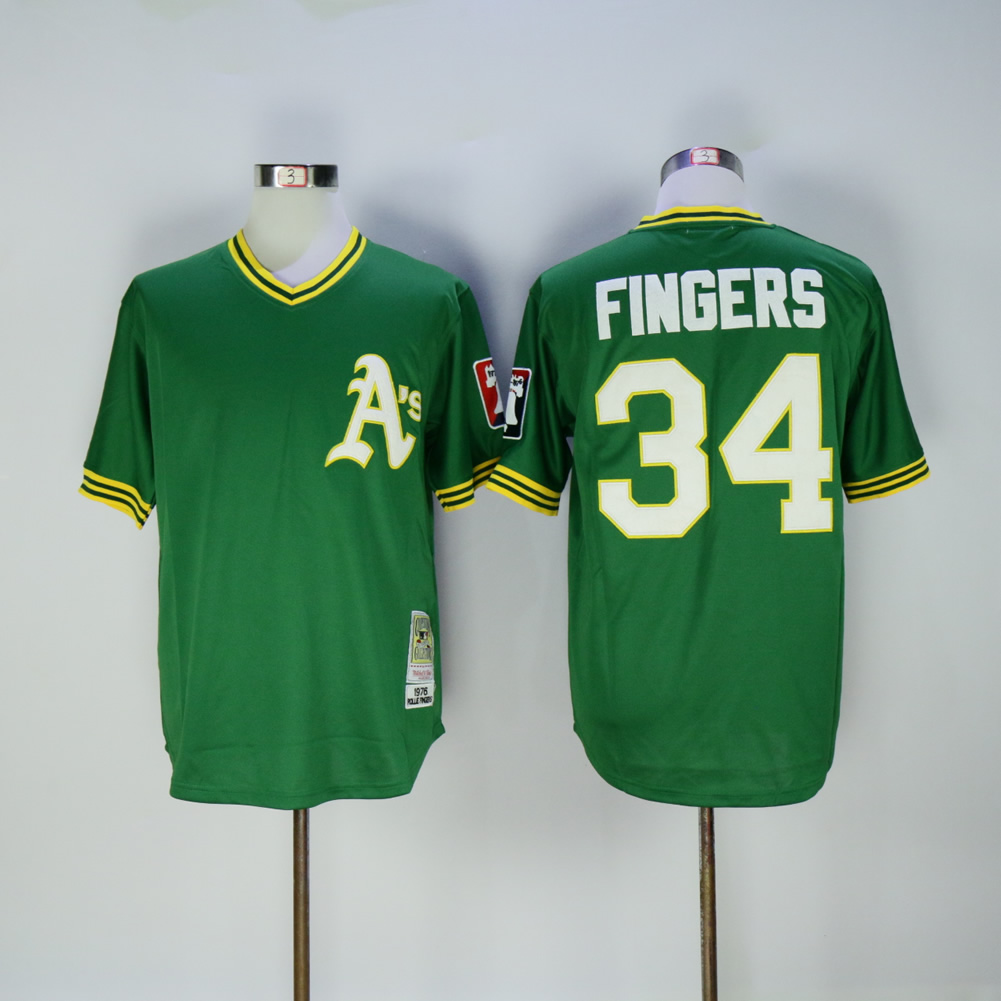 Men Oakland Athletics #34 Fingers Green Throwback MLB Jerseys->oakland athletics->MLB Jersey